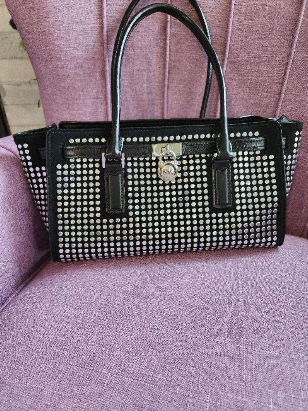 Black Leather/Suede silver studded handbag